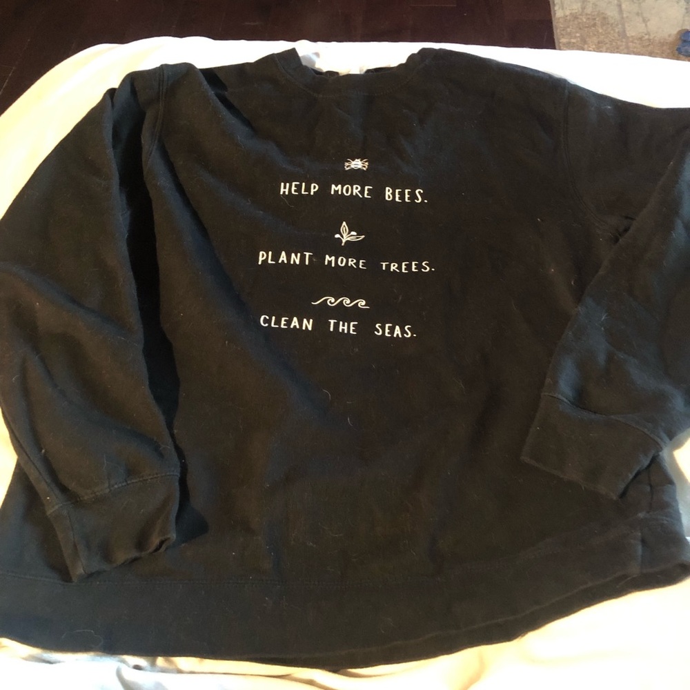 GUC Environmental Crewneck Black Sweater Bees Trees Water Size Large